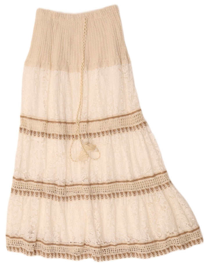 Saia feminina vintage maxi em camadas W26 pequena listrada branca