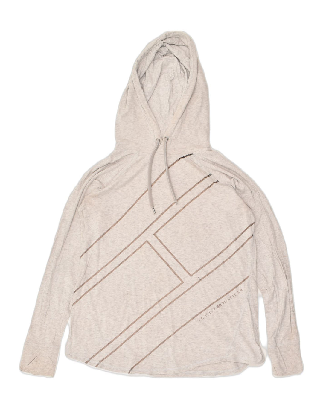 TOMMY HILFIGER Womens Oversized Zip Hoodie Sweater UK 2 2XS Grey Cotton | Vintage Tommy Hilfiger | Thrift | Second-Hand Tommy Hilfiger | Used Clothing | Messina Hembry 