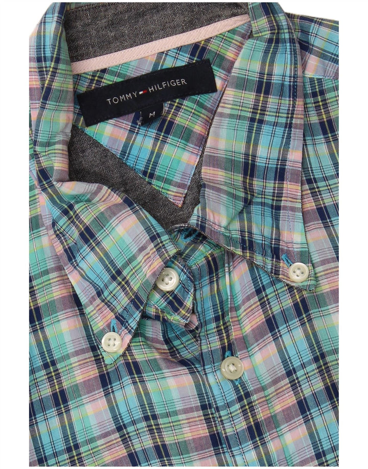 Camisa masculina TOMMY HILFIGER média turquesa xadrez algodão