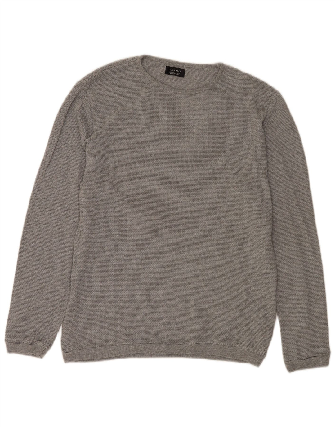 Suéter masculino Zara com gola redonda, grande algodão cinza