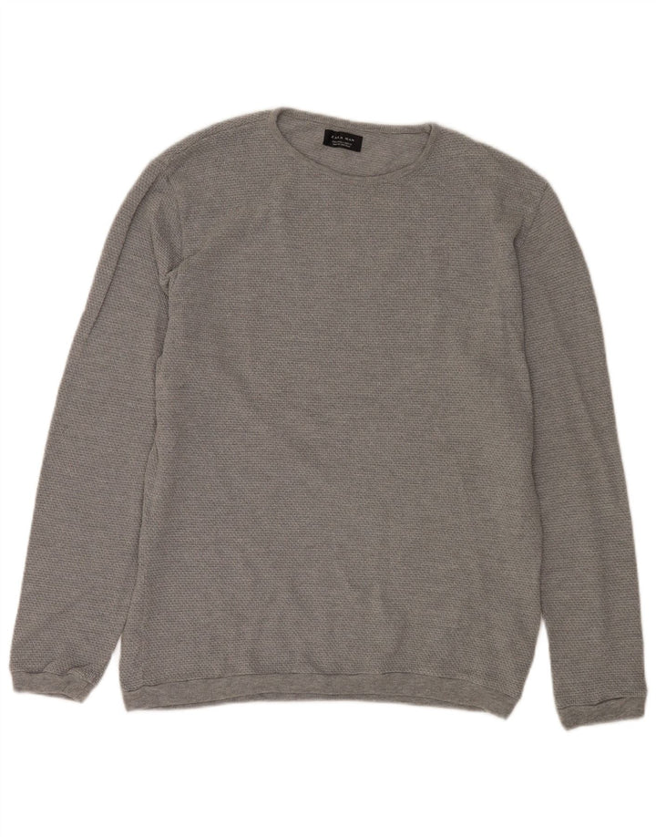 Suéter masculino Zara com gola redonda, grande algodão cinza