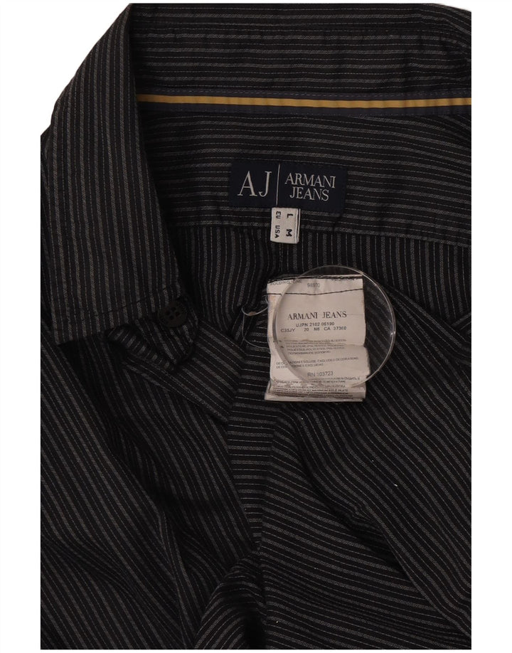 Camisa masculina Armani Jeans de algodão listrado cinza médio