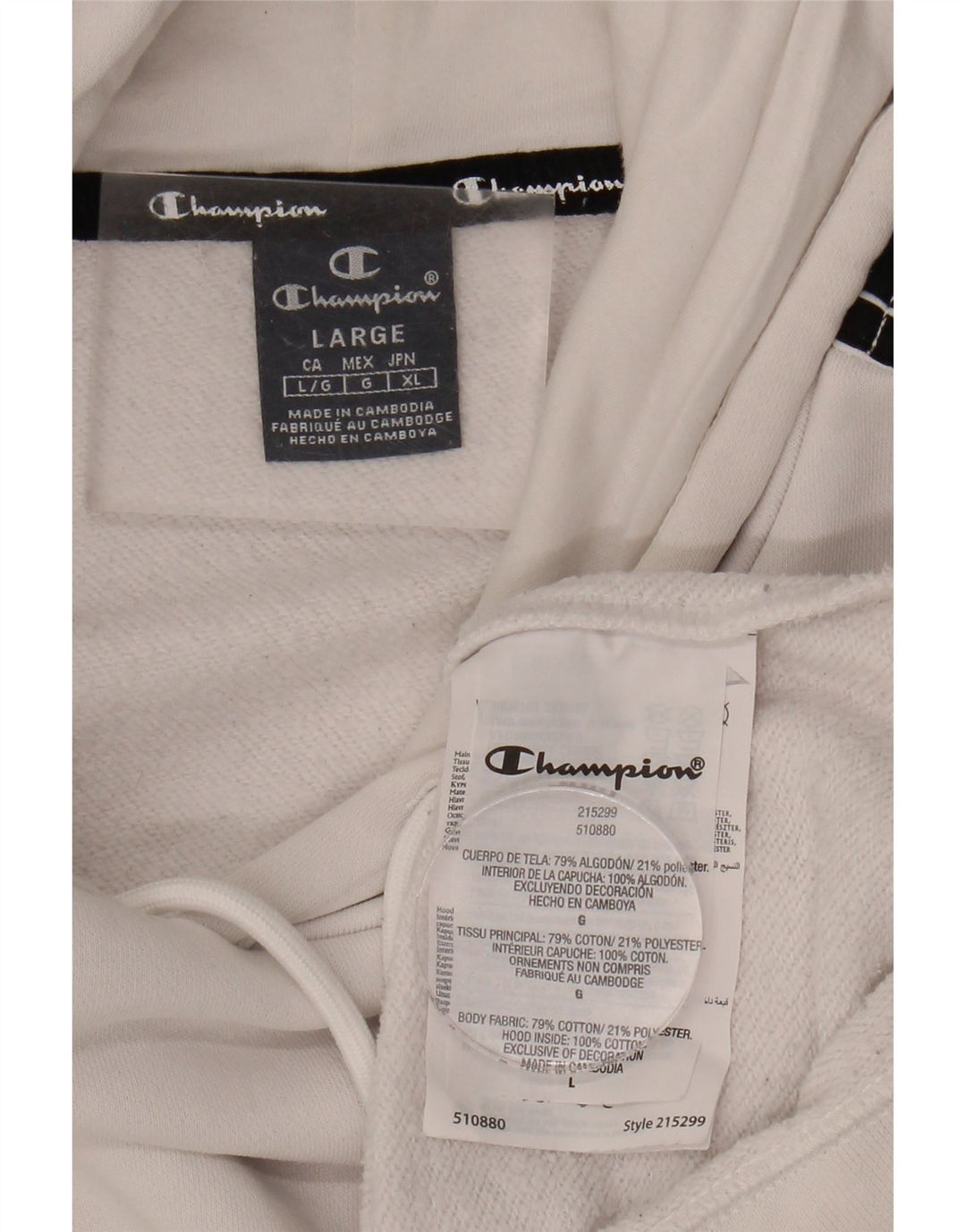 CHAMPION Suéter com capuz gráfico masculino grande algodão colorido branco