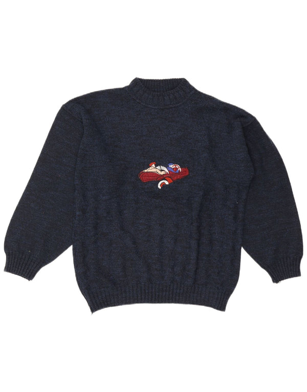 Suéter masculino vintage com gola de tartaruga grande azul marinho