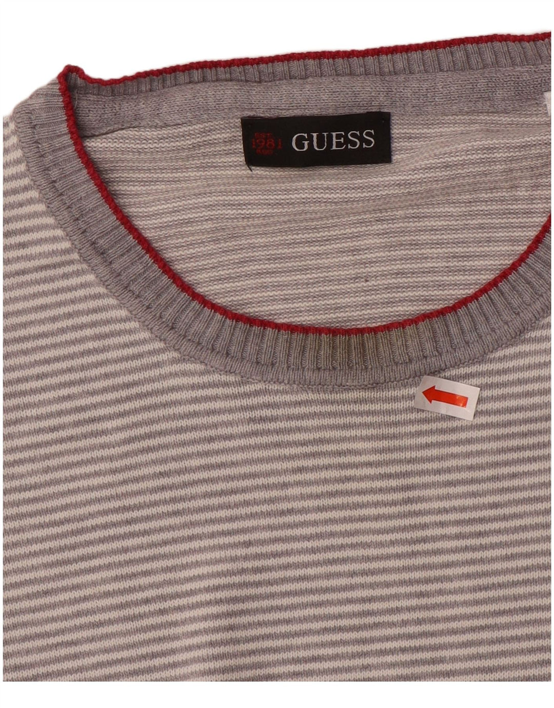 Suéter masculino Guess com gola redonda e algodão listrado cinza grande