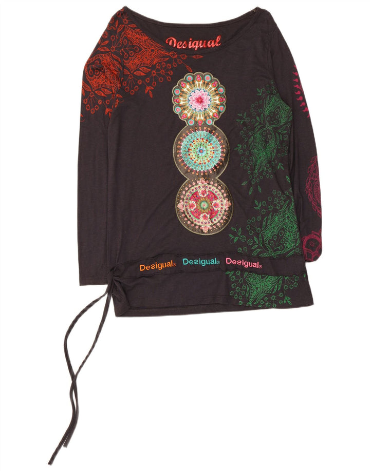 Top gráfico feminino Desigual manga comprida UK 12 médio preto floral