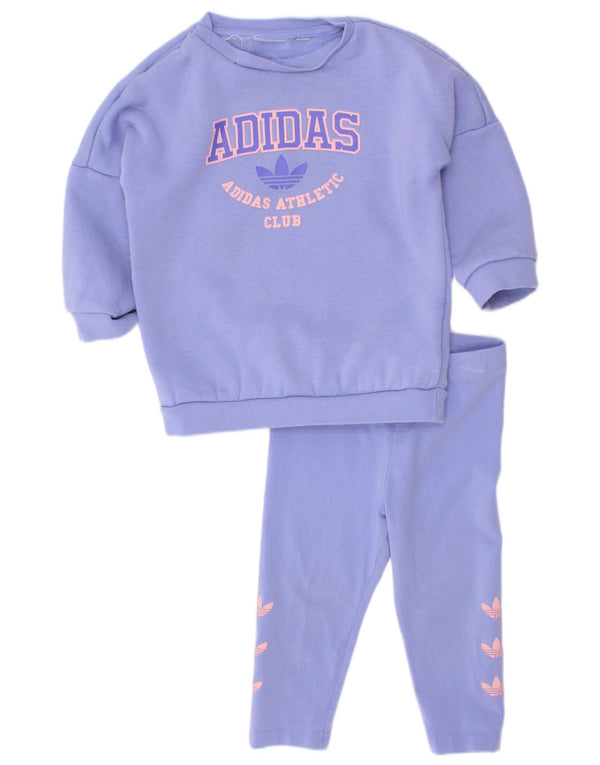 Adidas Baby Girls Graphic Full Tracksuit 9-12 Months Purple Cotton