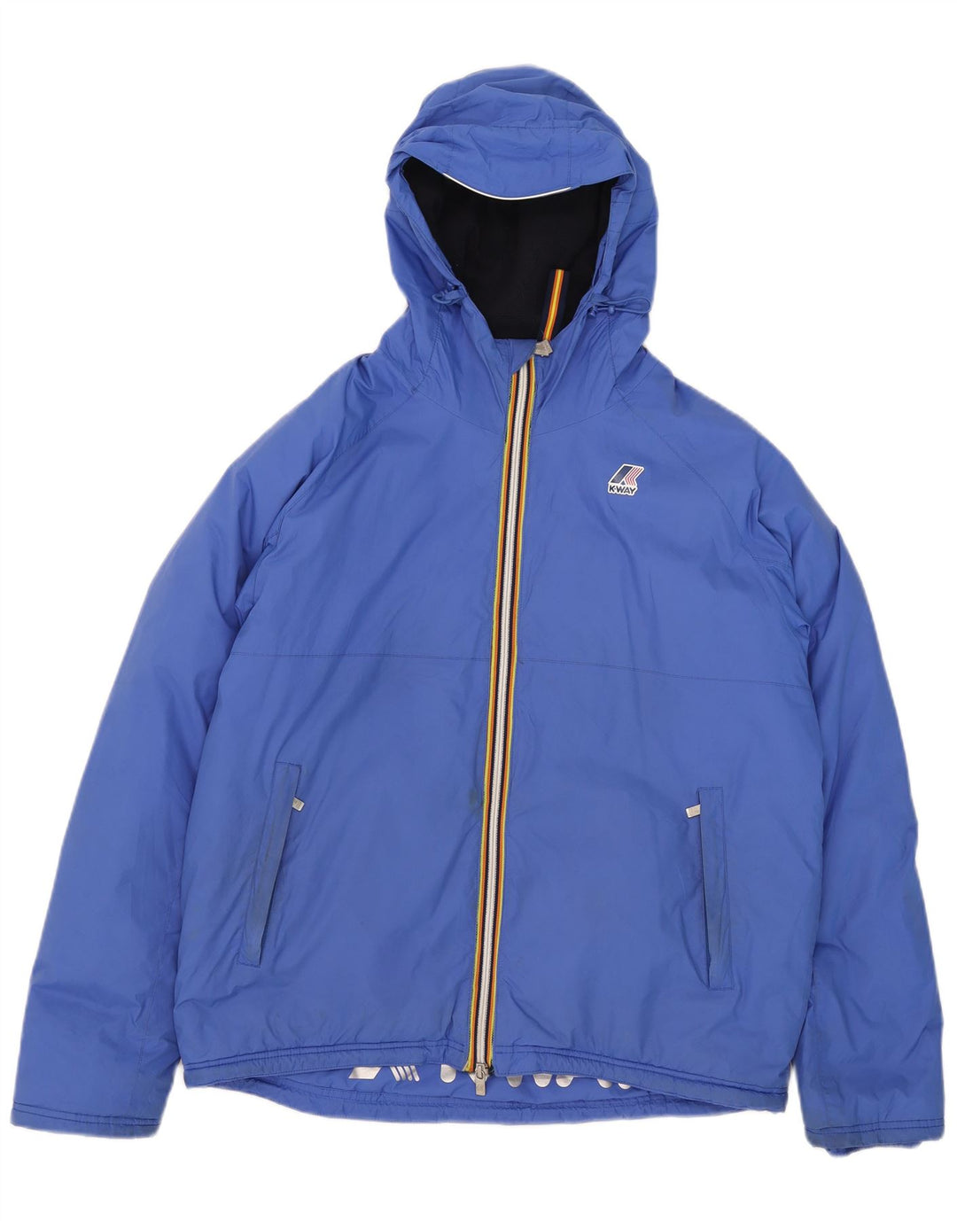 Jaqueta corta-vento masculina com capuz K-Way UK 40 grande azul poliamida