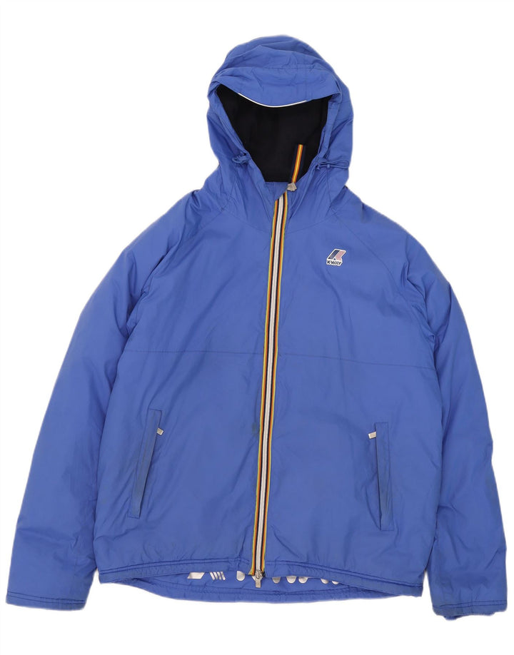 Jaqueta corta-vento masculina com capuz K-Way UK 40 grande azul poliamida