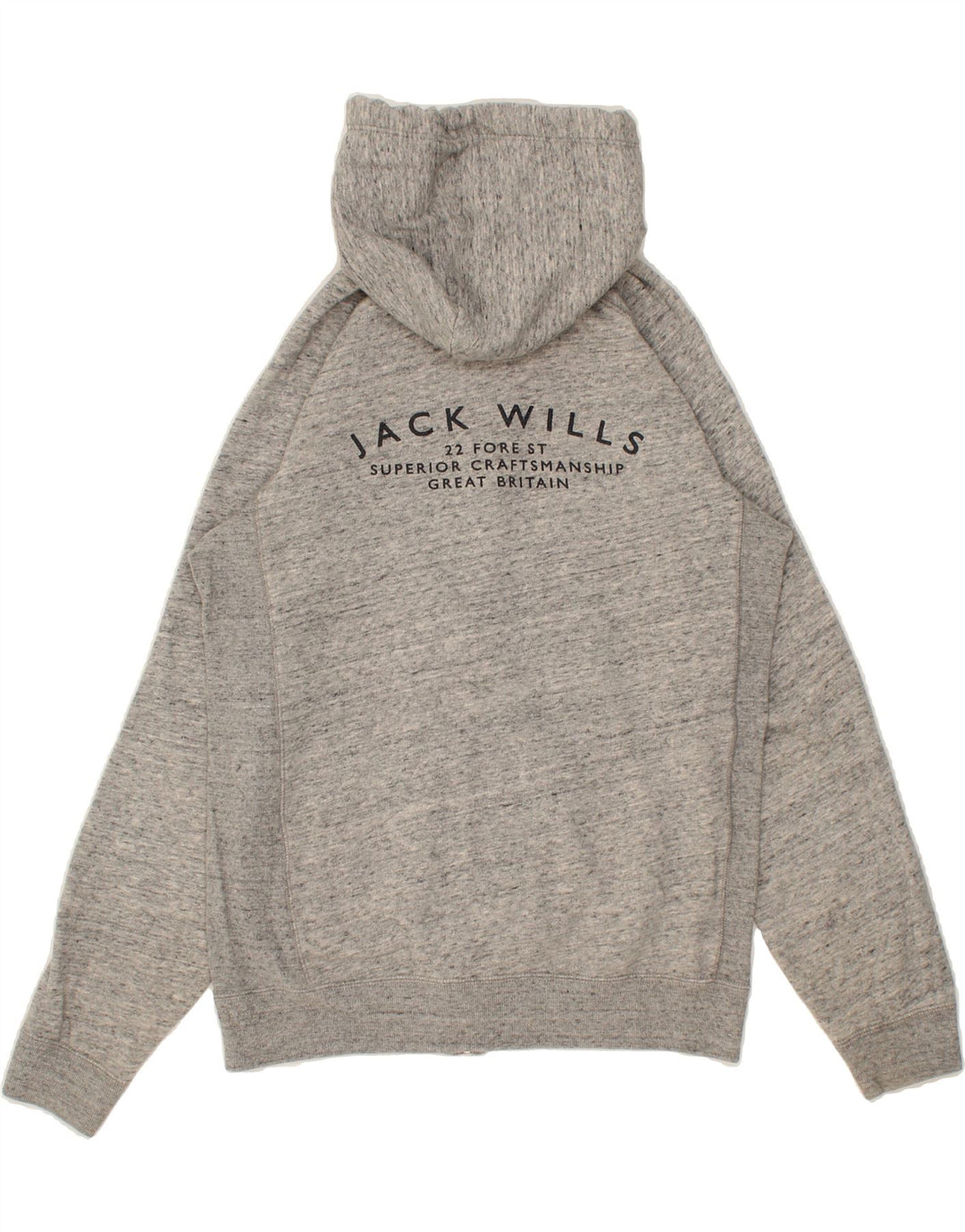 JACK WILLS Mens Graphic Zip Hoodie Sweater Small Grey Flecked Cotton Vintage Jack Wills and Second-Hand Jack Wills from Messina Hembry 