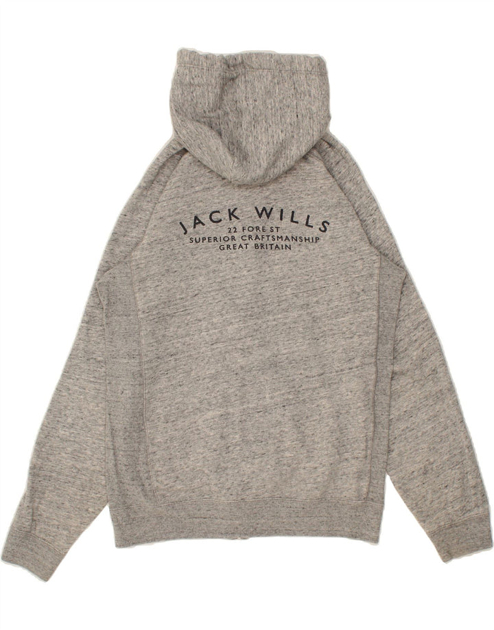 JACK WILLS Mens Graphic Zip Hoodie Sweater Small Grey Flecked Cotton Vintage Jack Wills and Second-Hand Jack Wills from Messina Hembry 