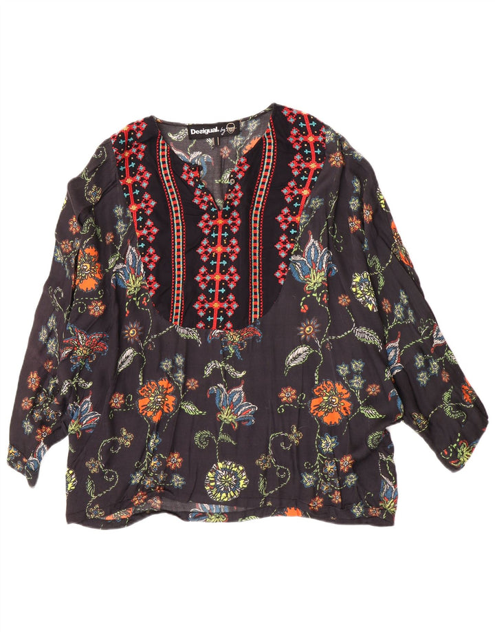 Top túnica feminina Desigual UK 12 médio preto floral
