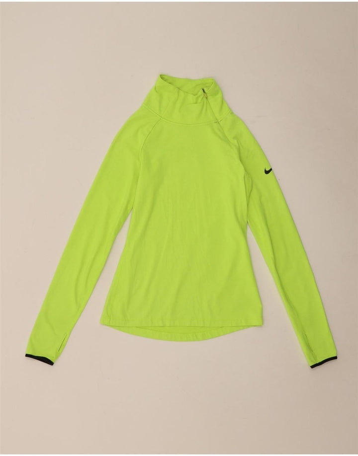 Nike Womens Dri Fit Zip Neck Top Manga Longa Reino Unido 8 Pequeno Verde