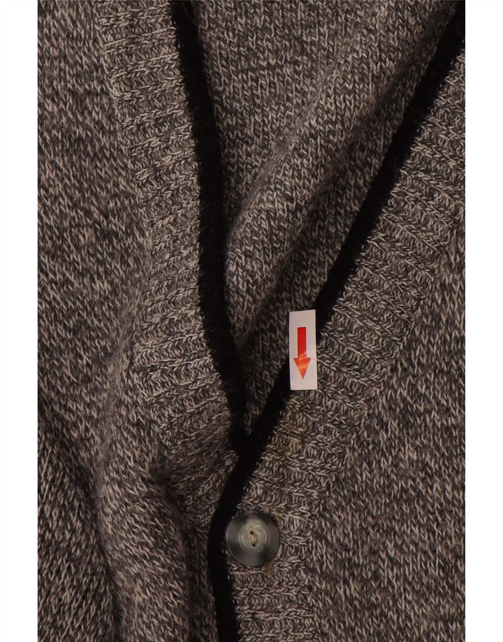 Suéter cardigã masculino vintage grande lã manchada cinza