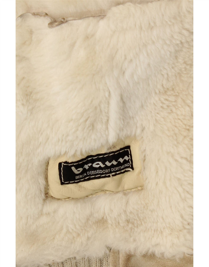 Jaqueta masculina vintage Shearling UK 36 pequena couro branco