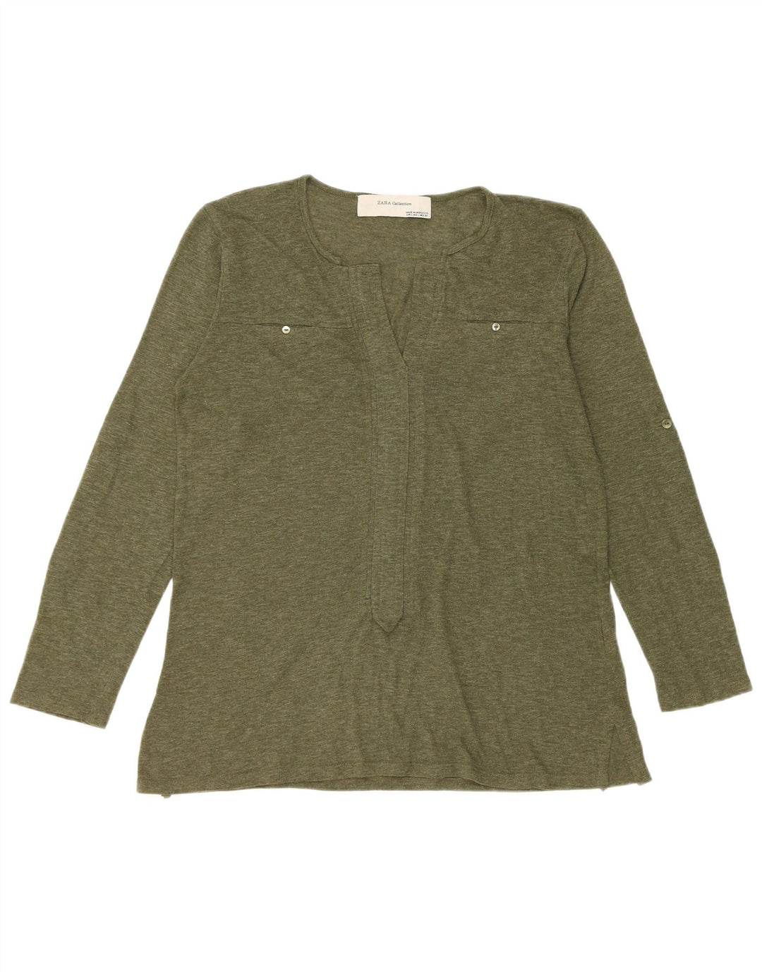 Top feminino Zara de manga comprida UK 16 grande verde manchado