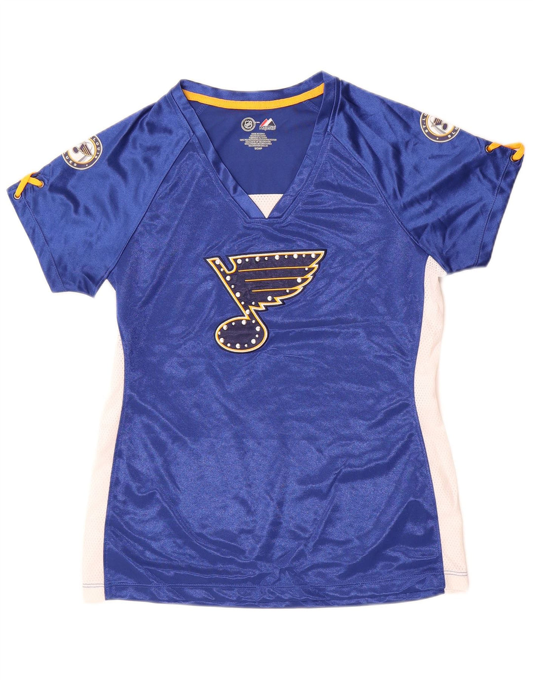 Camiseta feminina MAJESTIC St. Louis Blues com estampa gráfica Reino Unido 10 azul pequeno