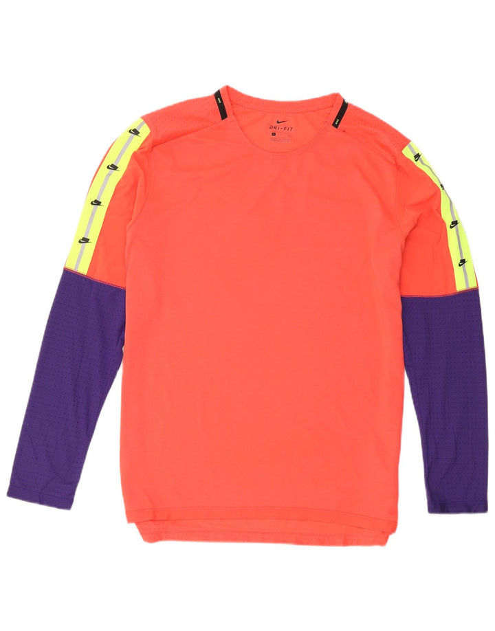 Top gráfico Nike masculino Dri Fit manga comprida grande bloco colorido laranja