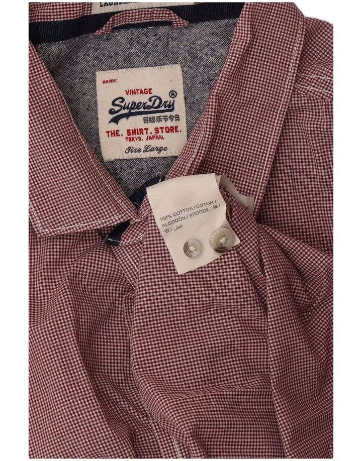 Camisa masculina SUPERDRY grande algodão guingão vermelho