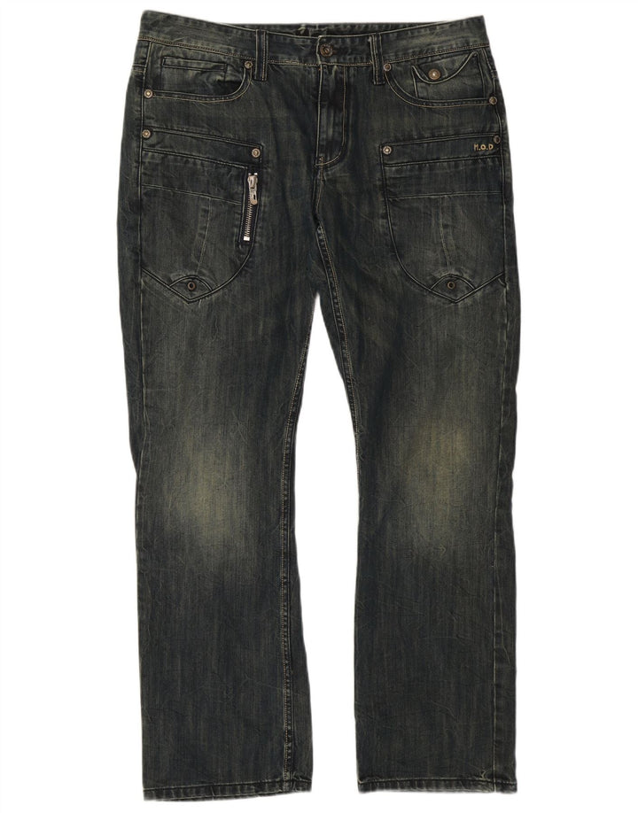 Calça jeans reta cargo masculina vintage W36 L32 algodão azul marinho