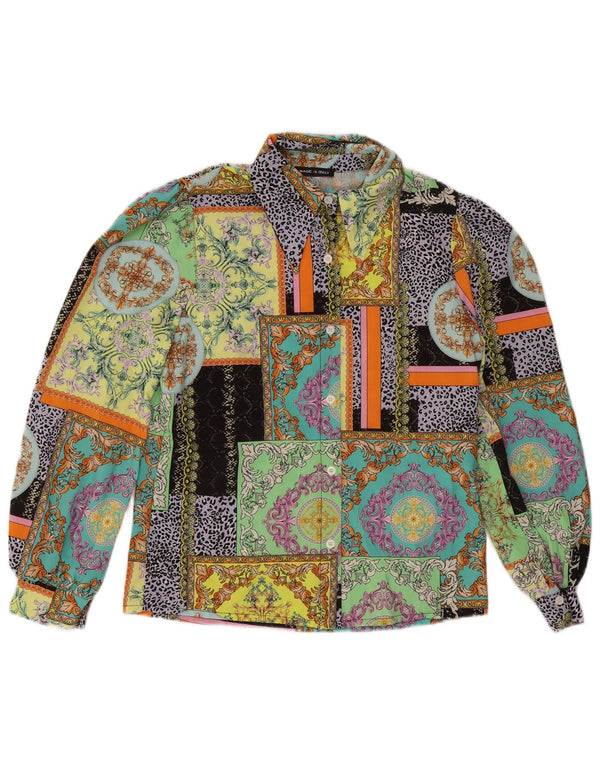 Blusa feminina vintage UK 14 algodão patchwork multicolorido médio