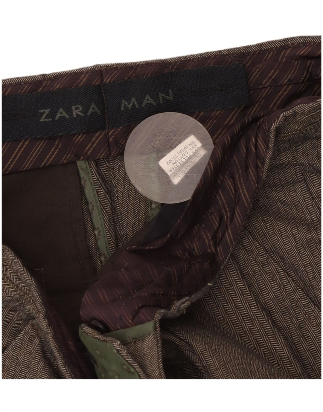 Calça masculina Zara Straight Suit W36 L31 cinza espinha de peixe algodão