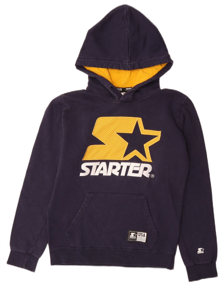STARTER Suéter masculino com capuz gráfico médio algodão azul marinho