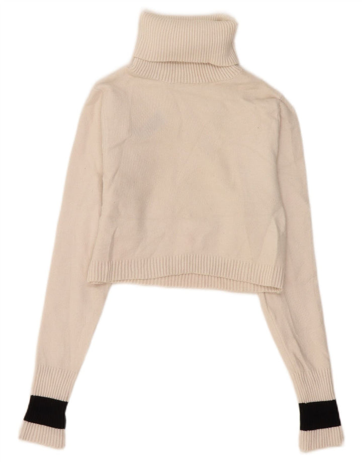 Zara Suéter feminino cropped com gola redonda Reino Unido 12 bloco colorido branco médio
