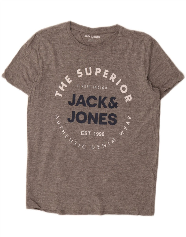 Camiseta gráfica masculina JACK & JONES algodão cinza médio