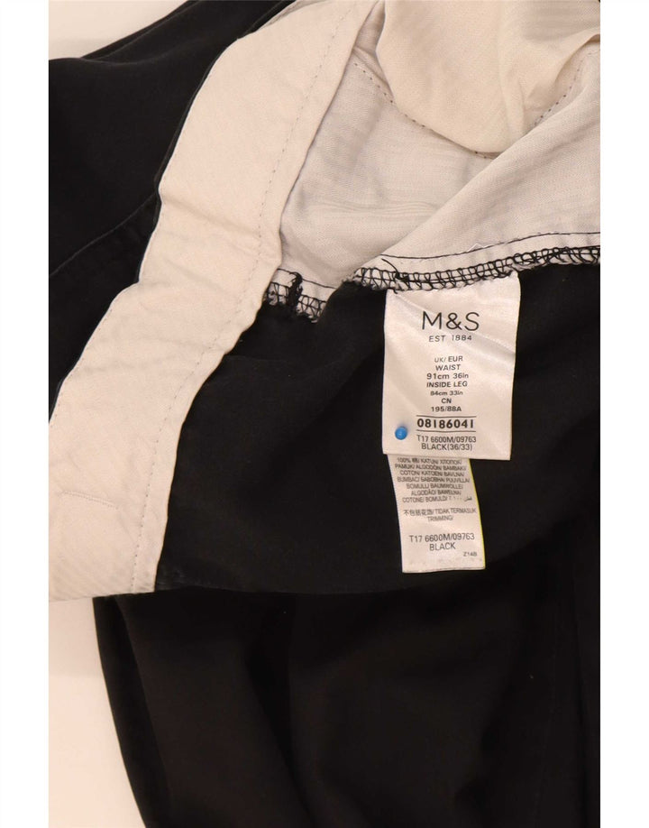 Calça chino reta masculina Marks & Spencer W36 L33 algodão preto