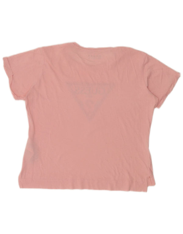 Camiseta feminina grande com estampa Guess Reino Unido 8 algodão rosa pequeno