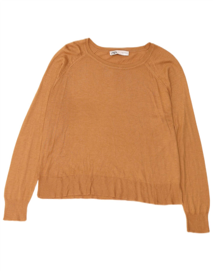 Suéter feminino Zara com gola canoa Reino Unido 14 médio bege
