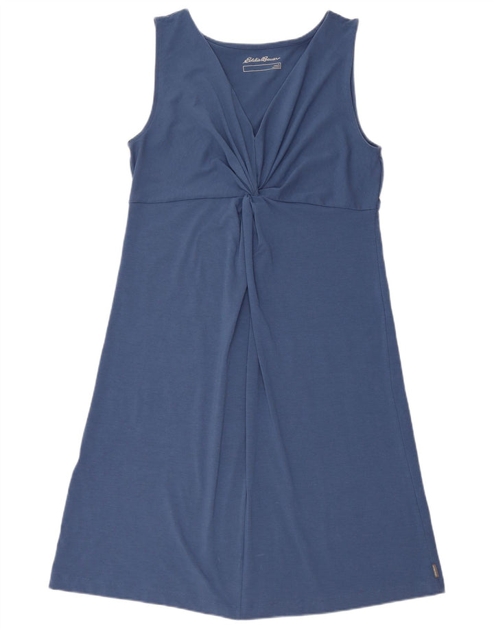 Vestido feminino Eddie Bauer sem mangas evasê Reino Unido 14 grande azul poliéster