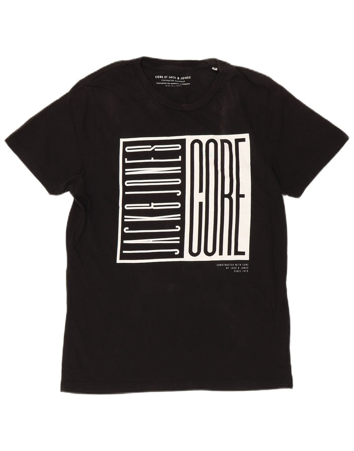 Camiseta gráfica masculina Jack & Jones Top médio algodão preto