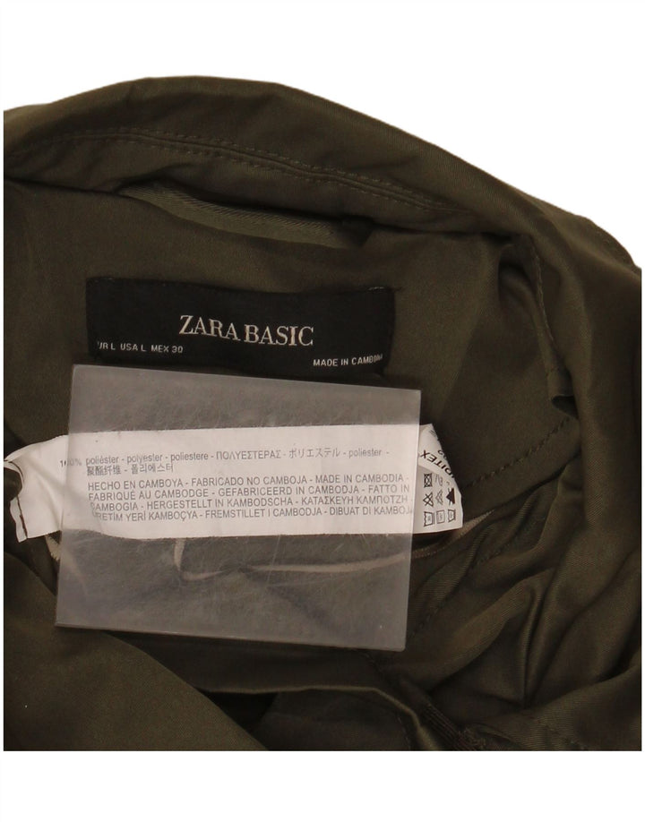 Jaqueta militar feminina Zara UK 16 grande poliéster cáqui