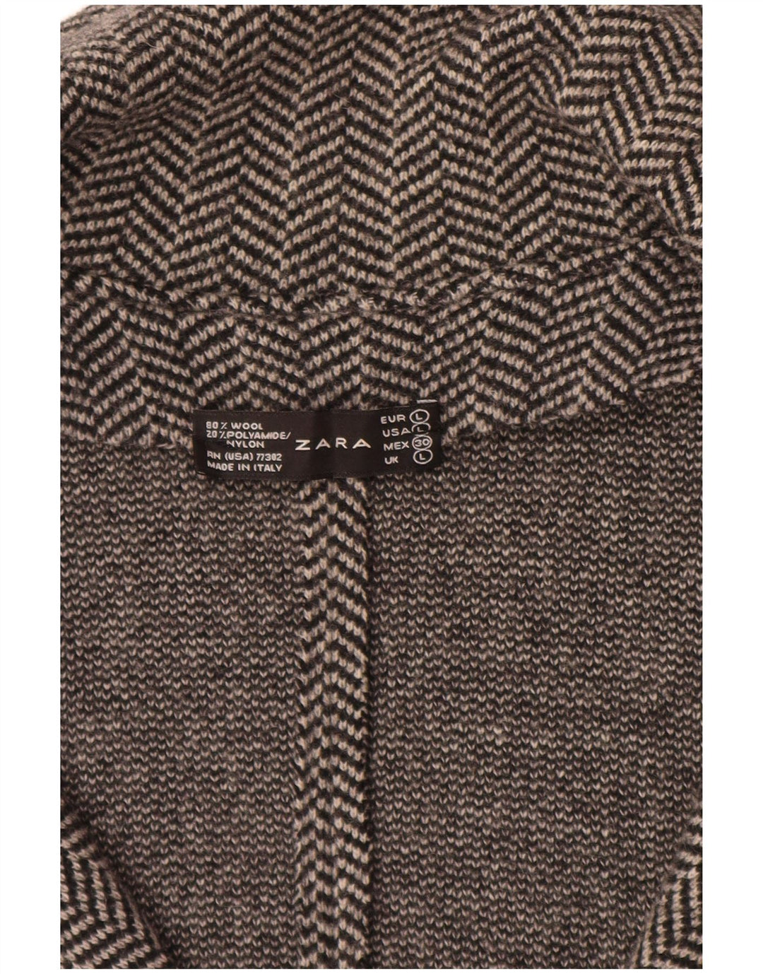 Jaqueta blazer feminina de malha ZARA UK 14 grande espinha de peixe cinza