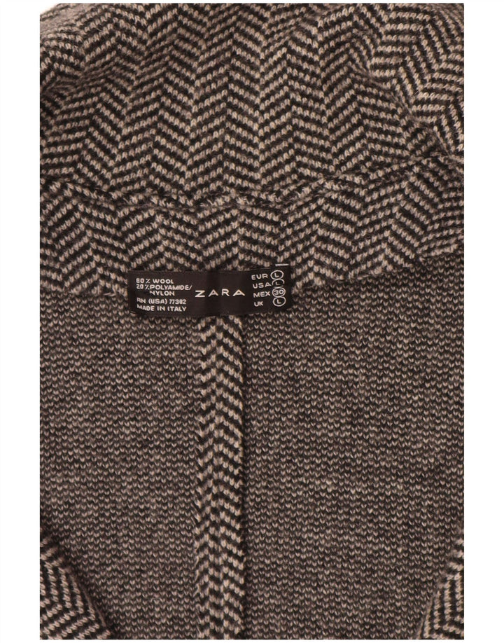 Jaqueta blazer feminina de malha ZARA UK 14 grande espinha de peixe cinza