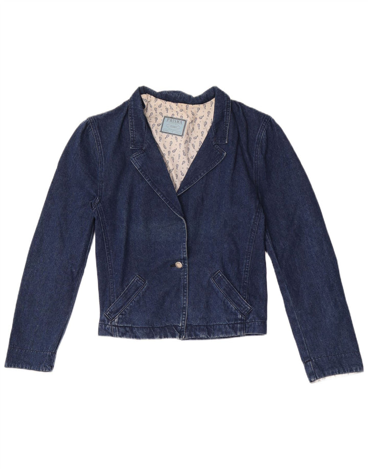 Jaqueta blazer jeans feminina Prisma com 1 botão Reino Unido 12 algodão azul marinho médio