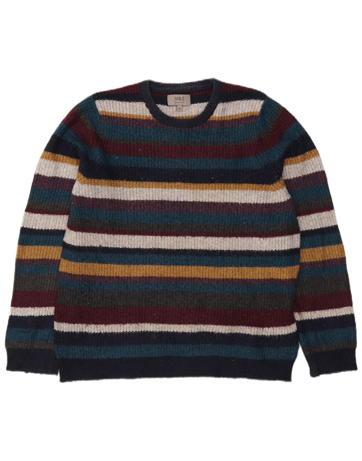 Suéter masculino Marks & Spencer com gola redonda listrado médio multicolorido