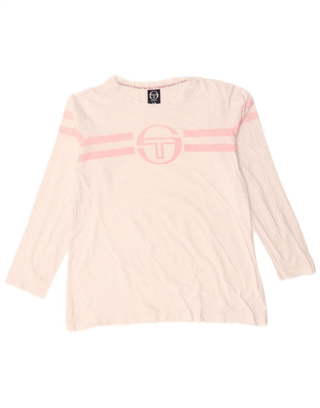 Sergio Tacchini Top gráfico feminino manga comprida Reino Unido 14 listrado branco médio