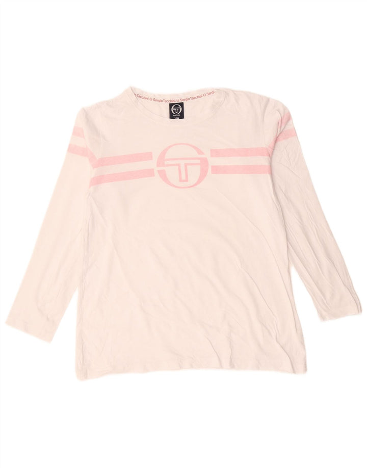 Sergio Tacchini Top gráfico feminino manga comprida Reino Unido 14 listrado branco médio