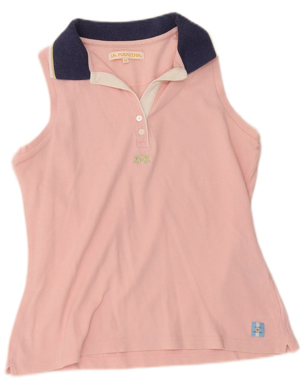 Camisa polo feminina sem mangas La Martina Reino Unido 12 bloco colorido rosa médio