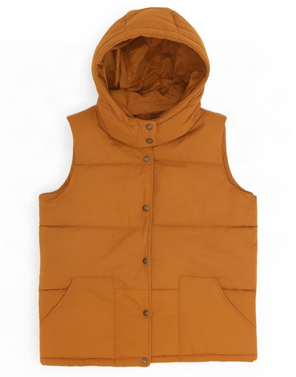 Gilet acolchoado de grandes dimensões com capuz para mulheres gordas de rosto poliéster bege pequeno UK 10