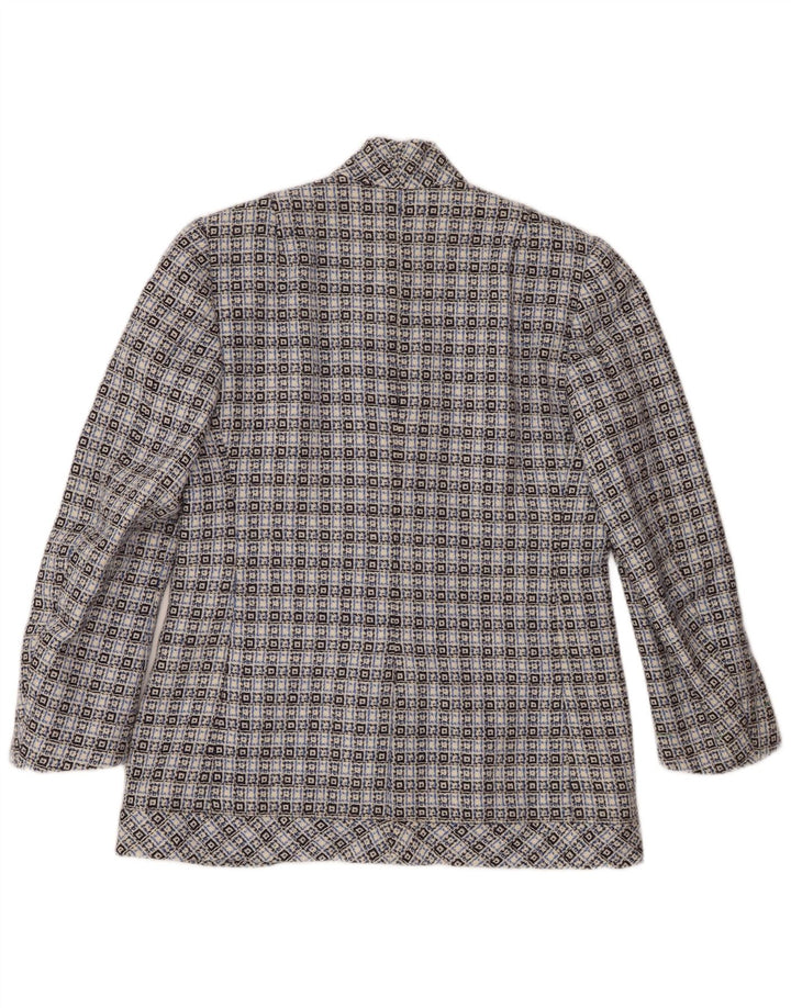 Jaqueta Blazer Feminina Vintage com 3 Botões Reino Unido 14 Azul Médio Geométrico