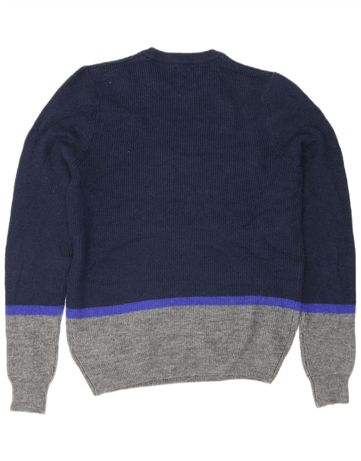 Suéter masculino Marks & Spencer com gola redonda, bloco colorido azul marinho médio