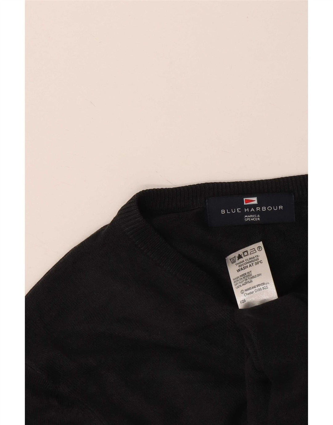 Suéter masculino Marks & Spencer Blue Harbor com decote em V, pequeno acrílico preto