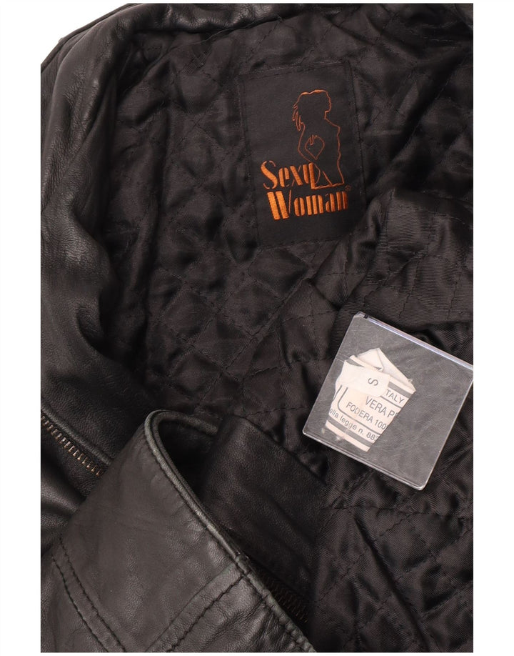 Jaqueta de couro militar feminina vintage Reino Unido 10 couro preto pequeno