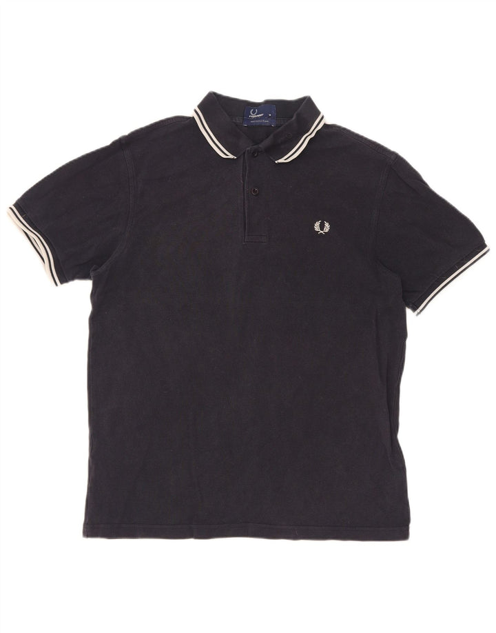 Camisa polo masculina Fred Perry média listrada azul marinho de algodão
