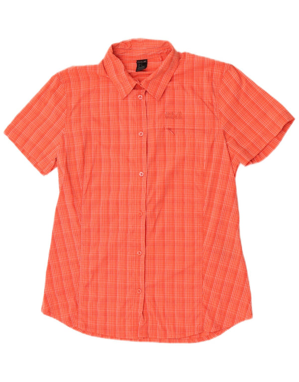 Camisa feminina de manga curta Jack Wolfskin Reino Unido 12 médio laranja xadrez poliamida