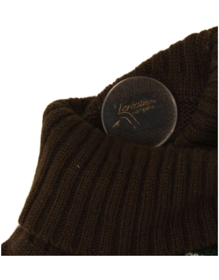 Suéter masculino VINTAGE com gola redonda e pequeno cáqui Fair Isle